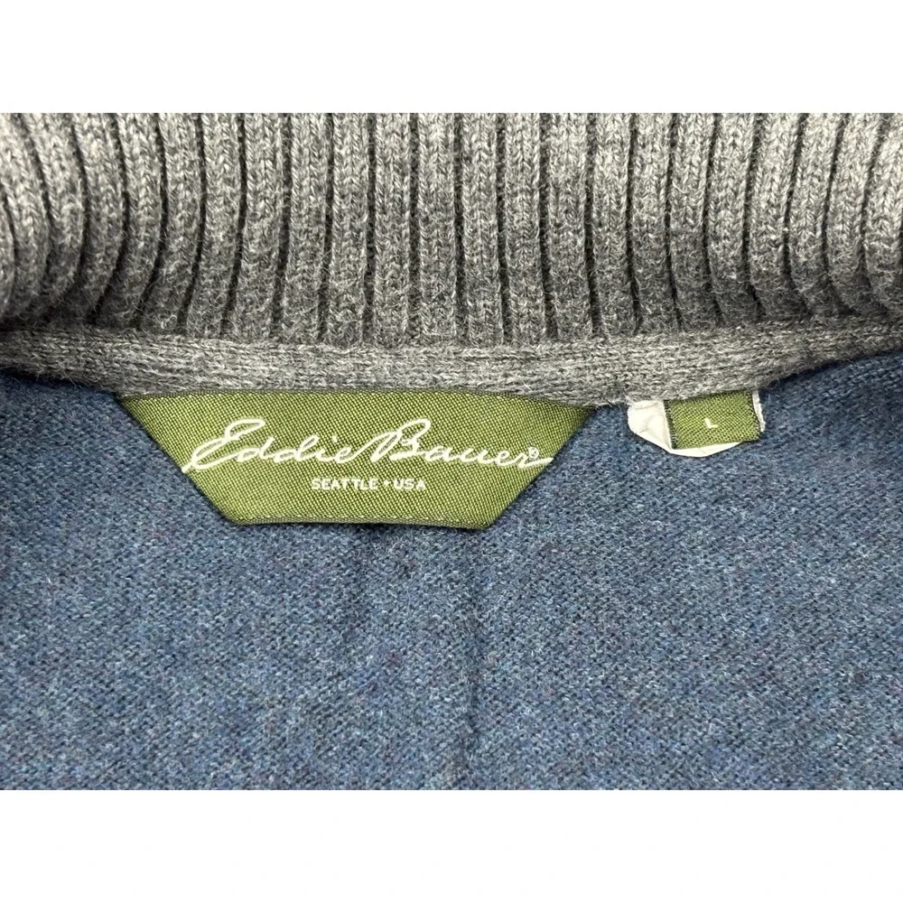 Eddie Bauer Mens Blue Cotton Cashmere Quarter Zip Sweater‎ Large 14003804